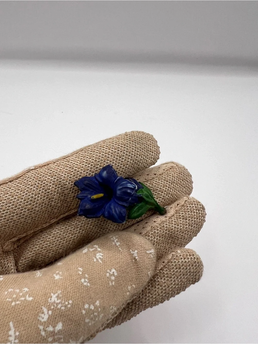 Vintage Mid-Century Hand-Painted Alpine Gentian Flower Pin